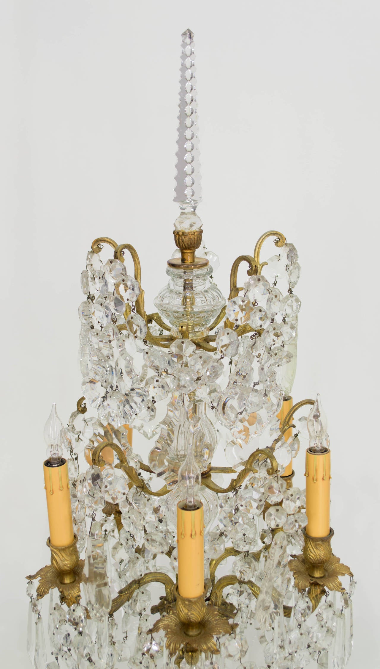 French Crystal Six-Light Girandole In Good Condition In Winter Park, FL
