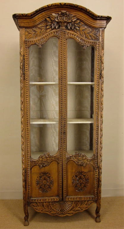French Louis XV Style Walnut Vitrine or Display cabinet