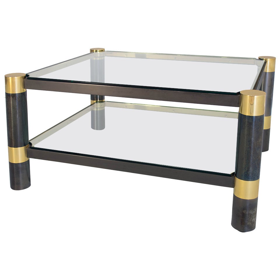 Karl Springer Steel and Brass Coffee Table