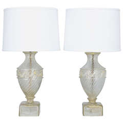 Pair of Barovier Murano Glass Lamps