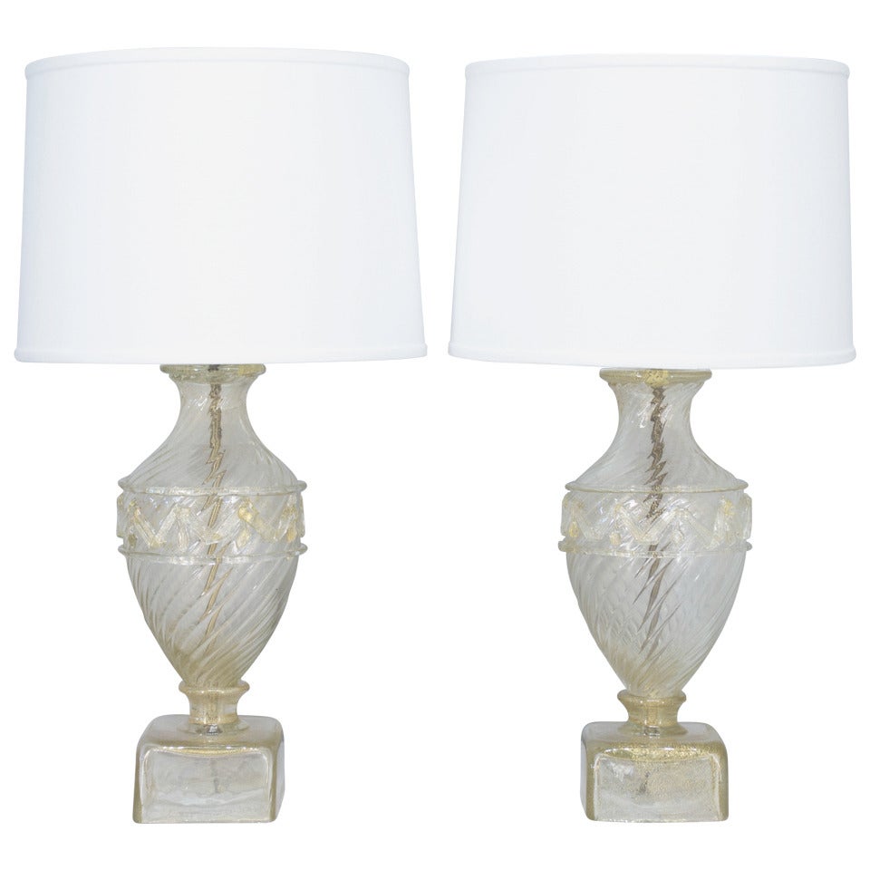 Pair of Barovier Murano Glass Lamps