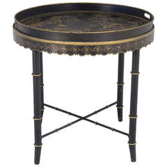 Vintage Chinese Style Tole Side Table with Removable Tray