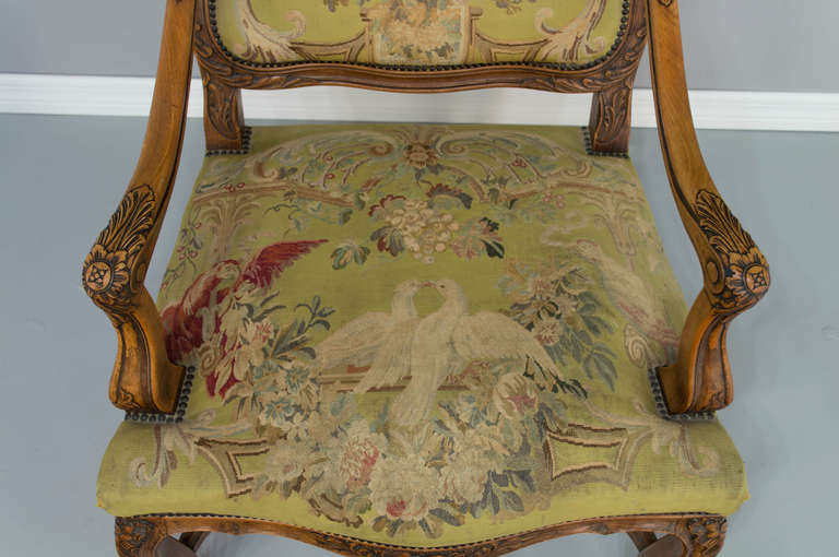 Pair of 19th c. French Louis XV Style Fauteuils Armchairs 1