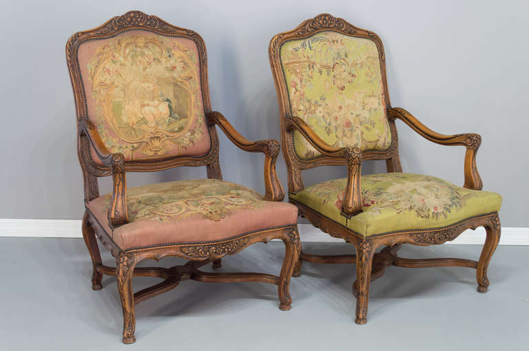 Pair of 19th c. French Louis XV Style Fauteuils Armchairs 2