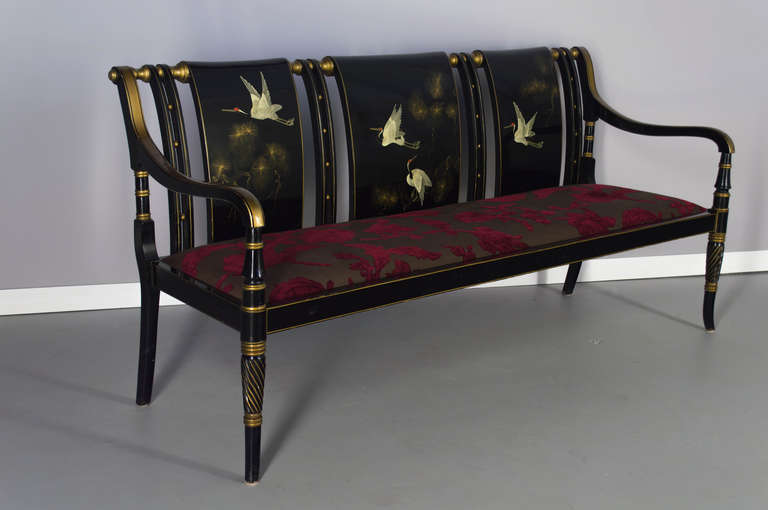 Japonisme Set of Lacquered Sofa and Pair of Armchairs in a Japanese Style