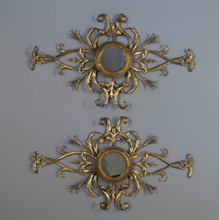 Pair of Italian Tole Gilded Sconces with Center Mirror 1