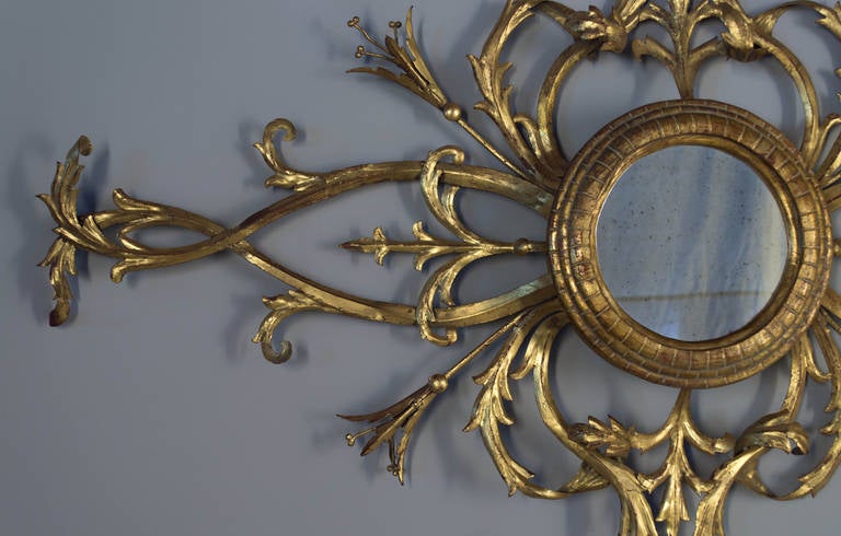 Pair of Italian Tole Gilded Sconces with Center Mirror In Good Condition In Winter Park, FL