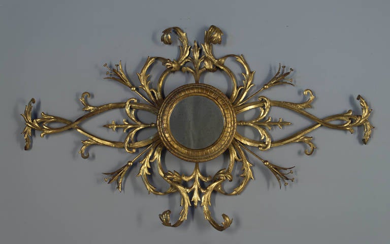 Pair of Italian Tole Gilded Sconces with Center Mirror 2