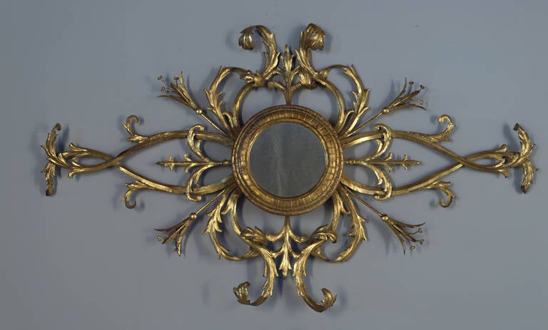 Pair of Italian Tole Gilded Sconces with Center Mirror 3