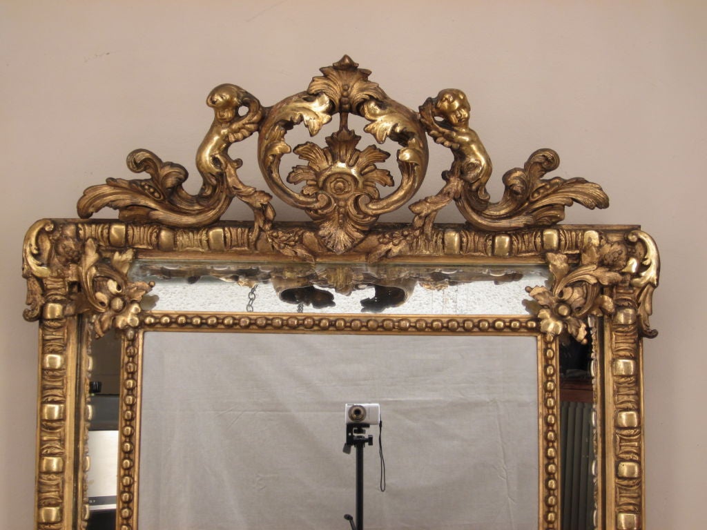 French Gilded Panels Mirror with Cherubs.