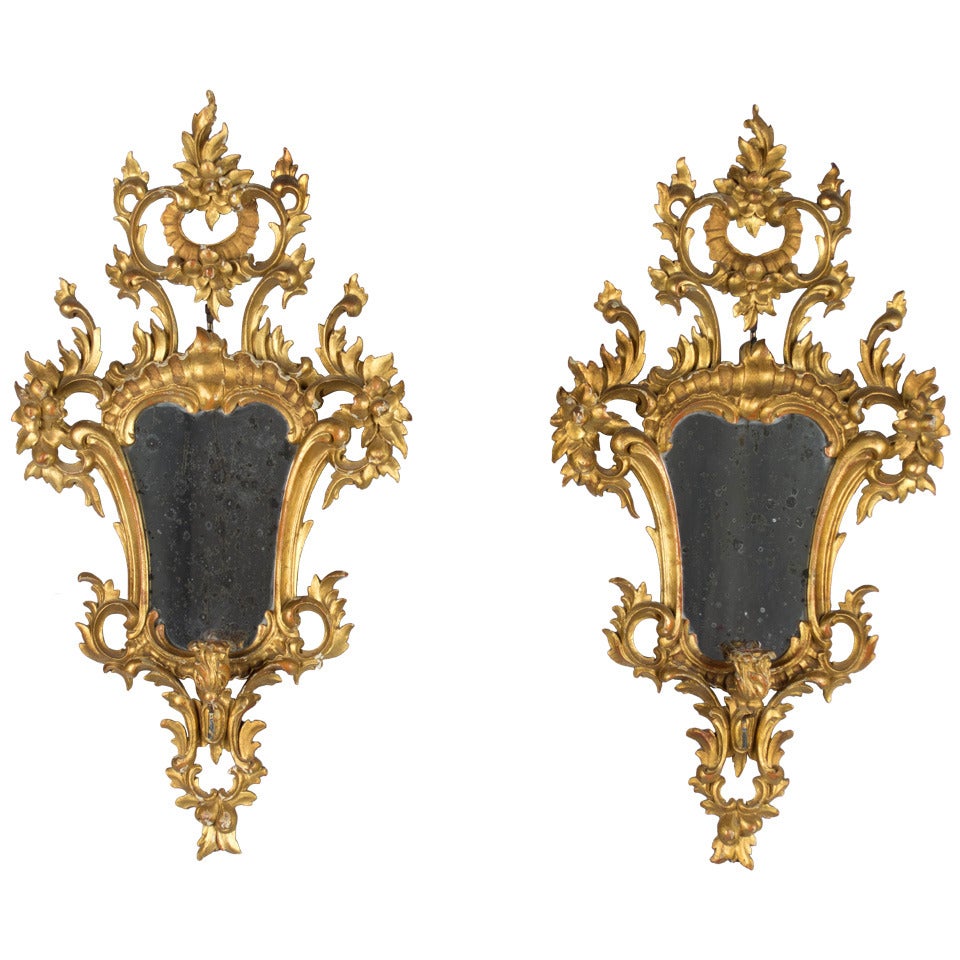 Pair of Italian Rococo Style Mirrors with Candleholders
