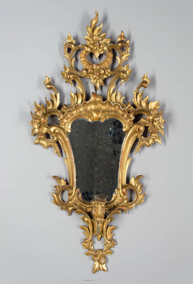 Pair of Italian Rococo Style Mirrors with Candleholders In Good Condition In Winter Park, FL
