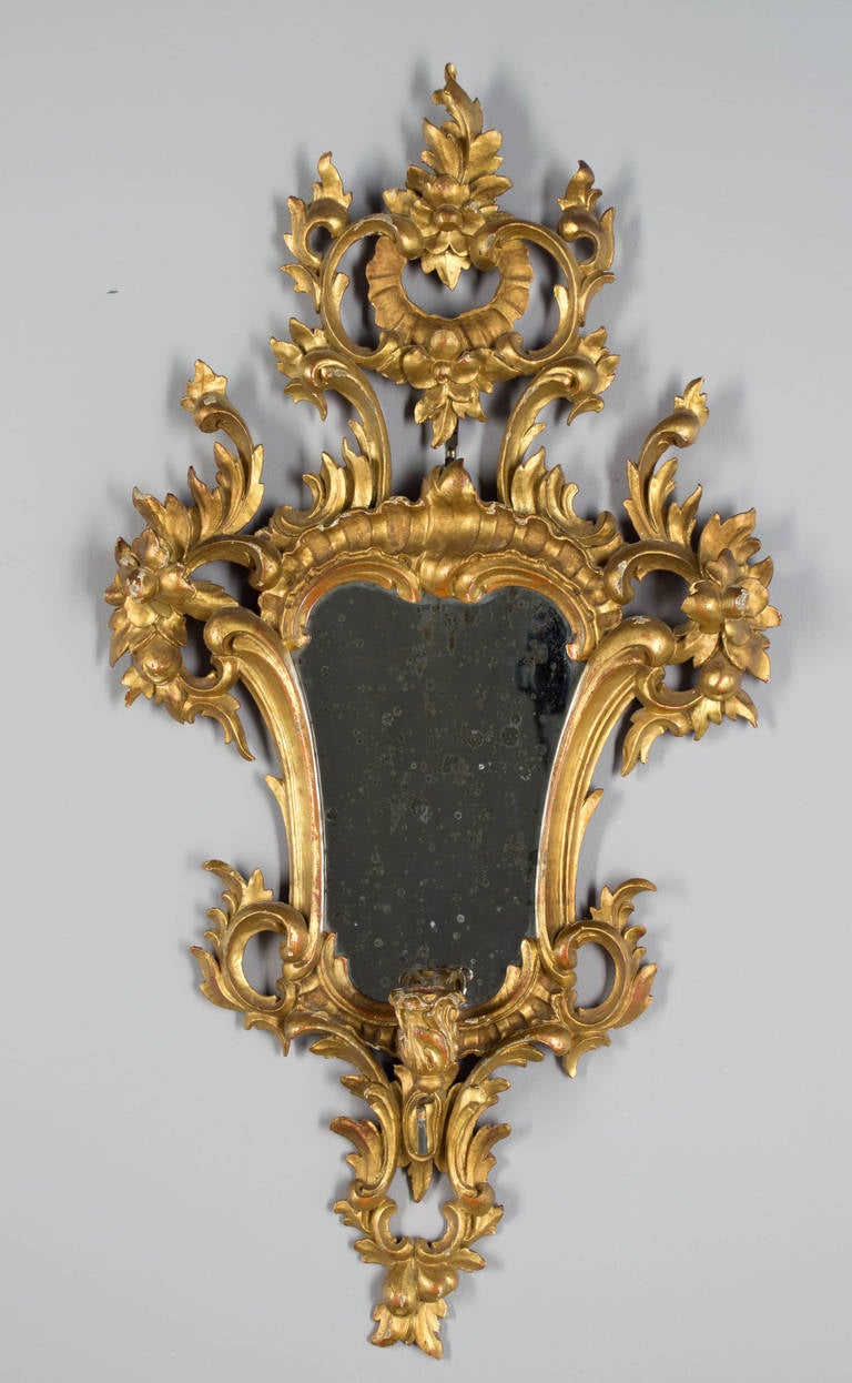 Pair of Italian Rococo Style Mirrors with Candleholders 1