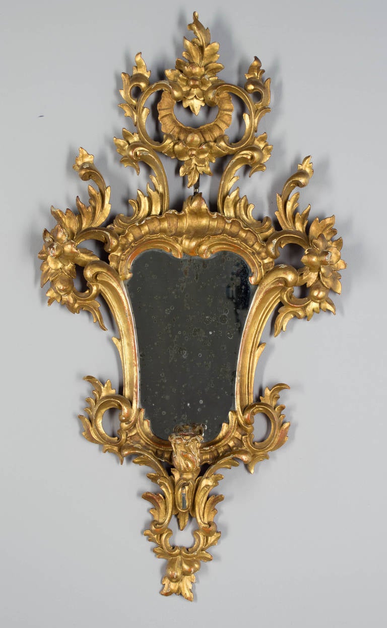 Pair of Italian Rococo Style Mirrors with Candleholders 3