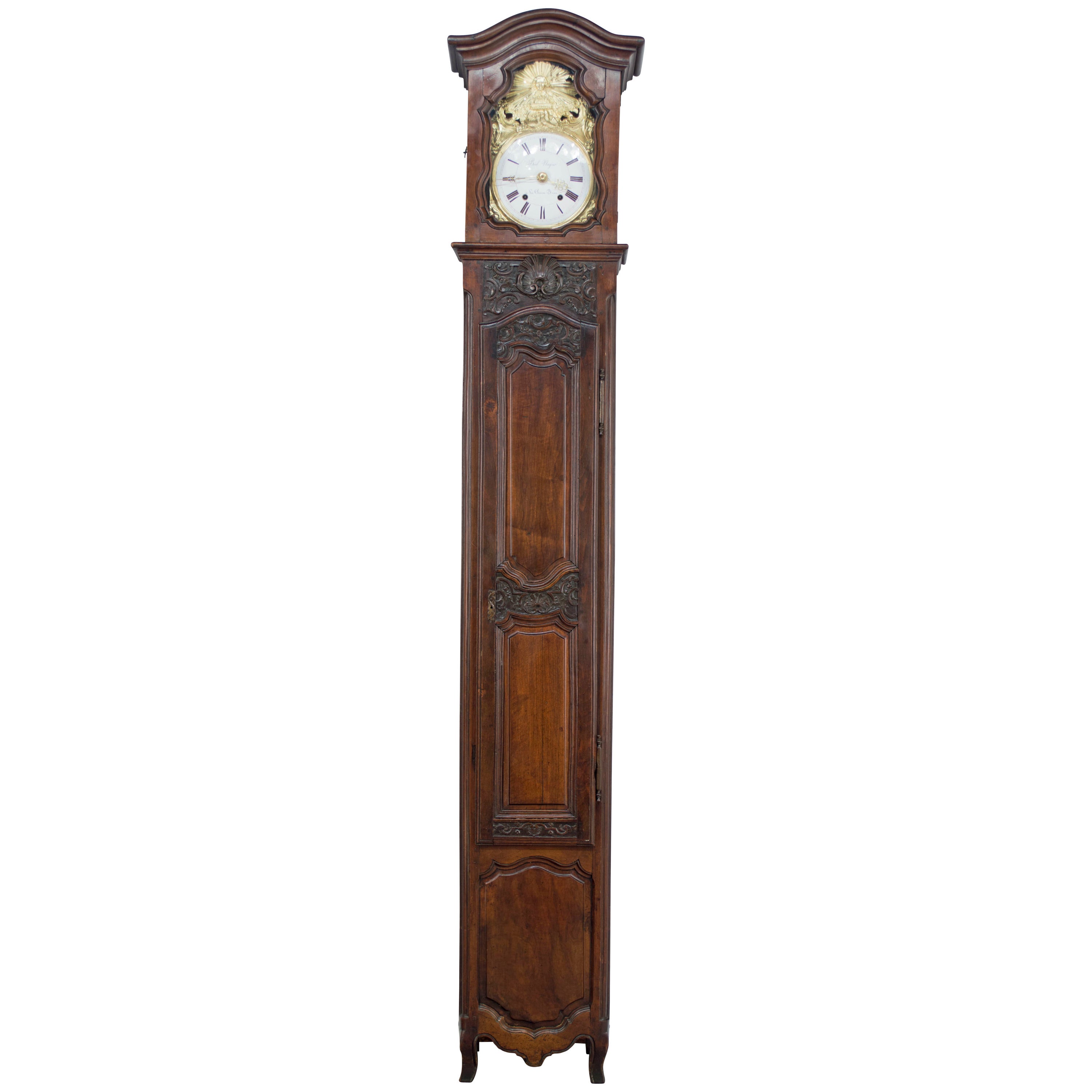 French Louis XV Style Walnut Tall Case Clock