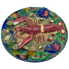 19th c.  English Majolica Palissy Style Lobster Plate, signed MINTON