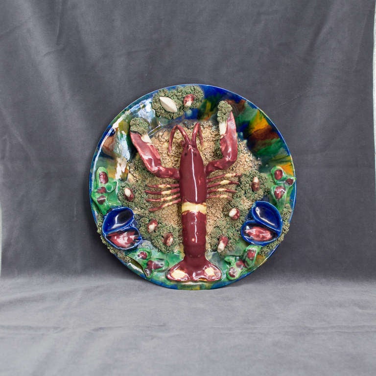 19th Century 19th c.  English Majolica Palissy Style Lobster Plate, signed MINTON