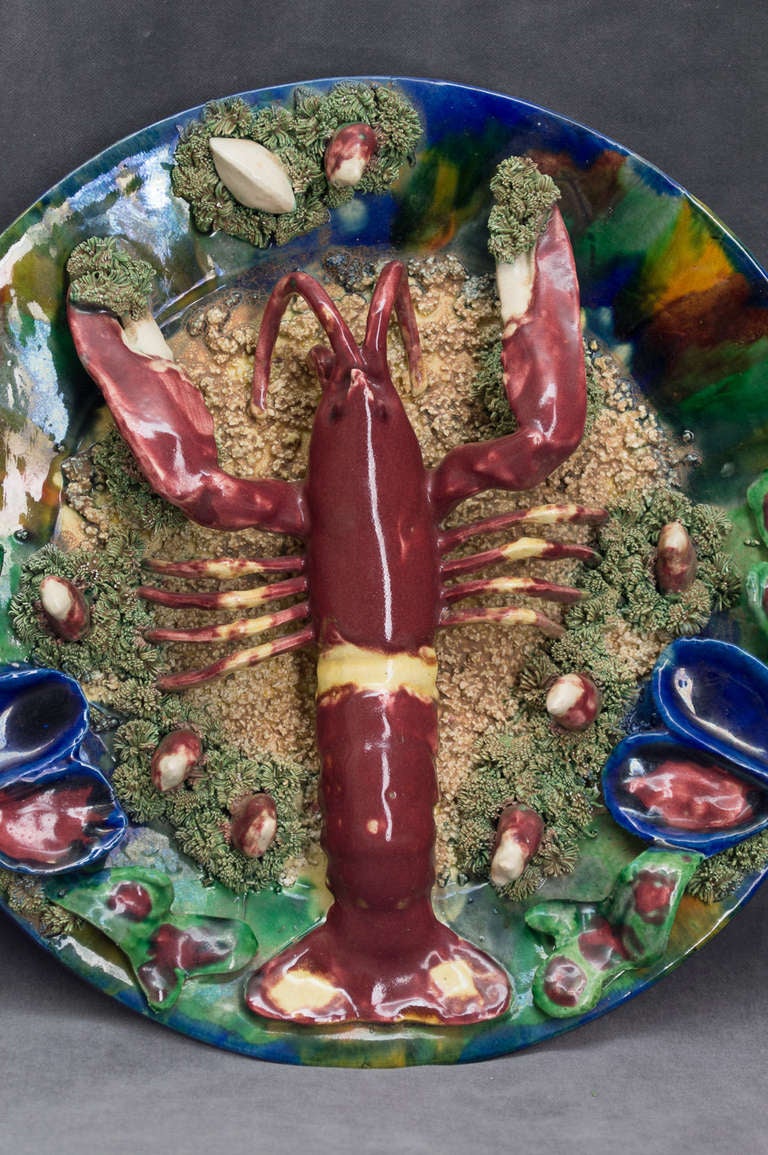 19th c.  English Majolica Palissy Style Lobster Plate, signed MINTON 6