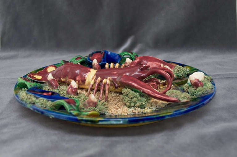 19th c.  English Majolica Palissy Style Lobster Plate, signed MINTON 4