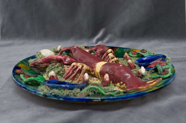 19th c.  English Majolica Palissy Style Lobster Plate, signed MINTON 5