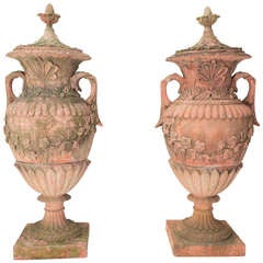 Vintage Pair of Terracotta Garden Urns