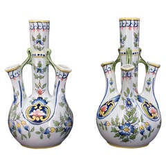 Pair of 19th Century Bouquetieres or Vases from Desvres, Rouen Decor