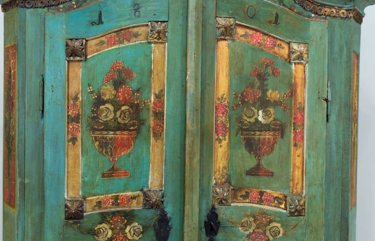 19th Century French Painted Armoire from Alsace 1