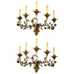 Pair of Italian Gilt and Painted 5 lights Sconces