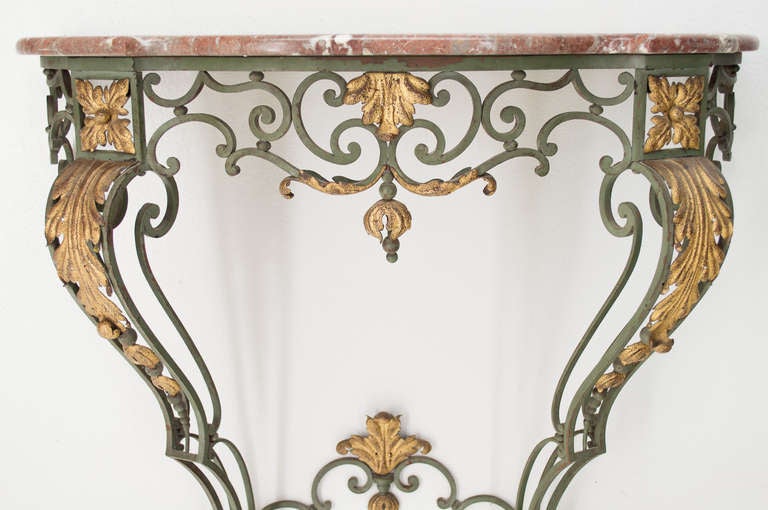Mid-20th Century French Wrought Iron Console With Marble Top