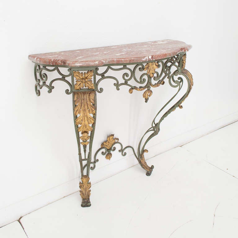 French Wrought Iron Console With Marble Top 2