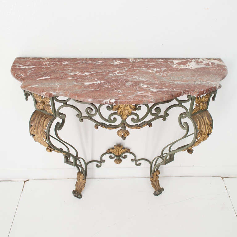 French Wrought Iron Console With Marble Top 3