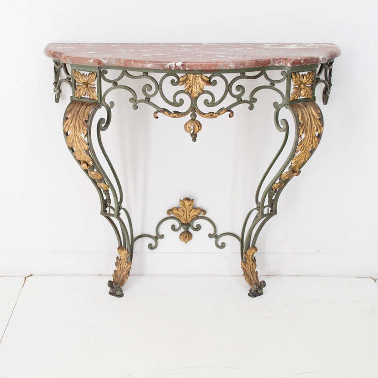 French Wrought Iron Console With Marble Top 4