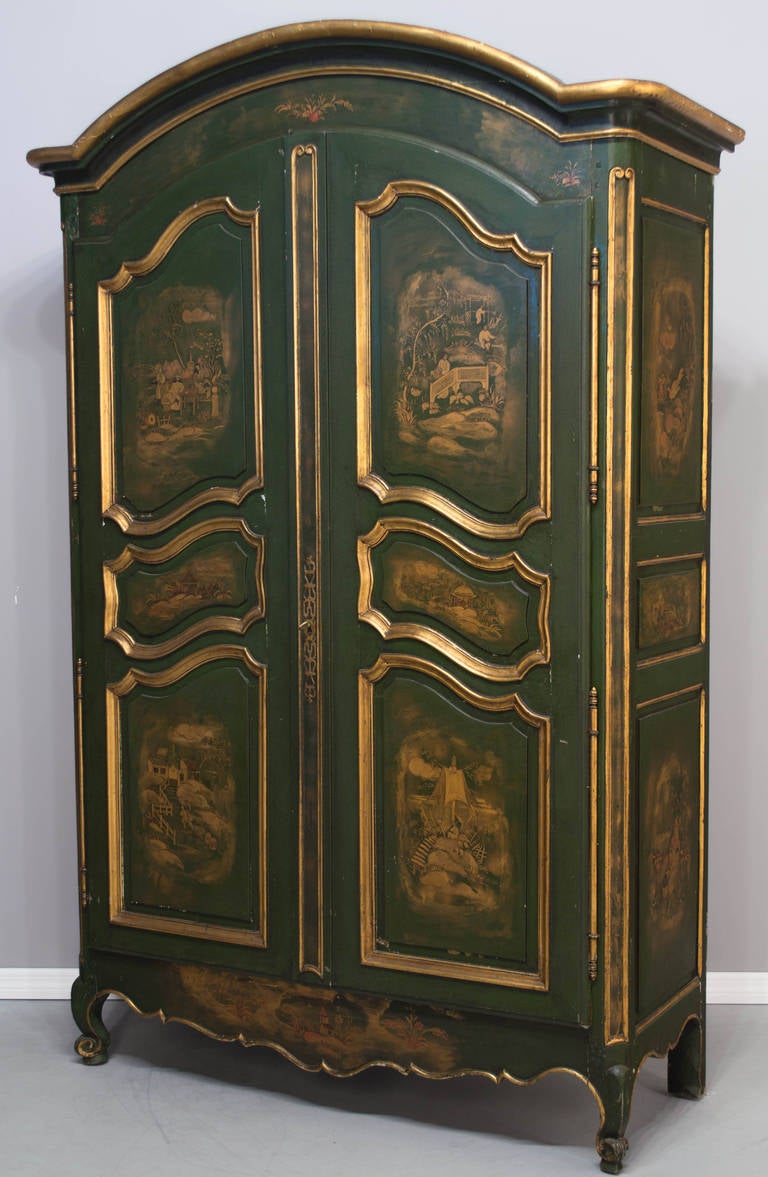 Hand-Painted 18th French Louis XV Chinoiserie Painted Armoire