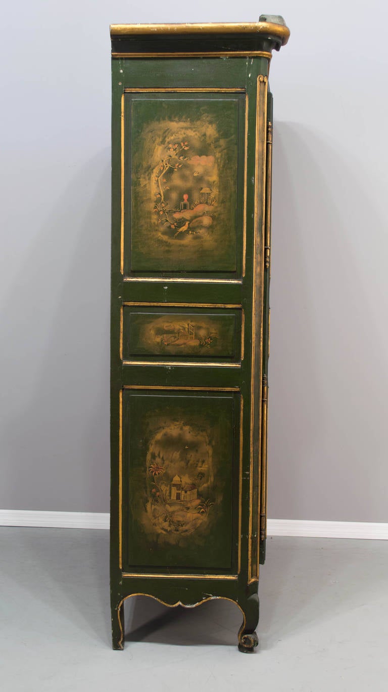 18th Century and Earlier 18th French Louis XV Chinoiserie Painted Armoire