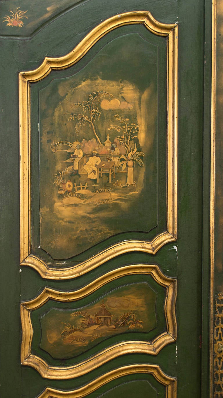 Wood 18th French Louis XV Chinoiserie Painted Armoire