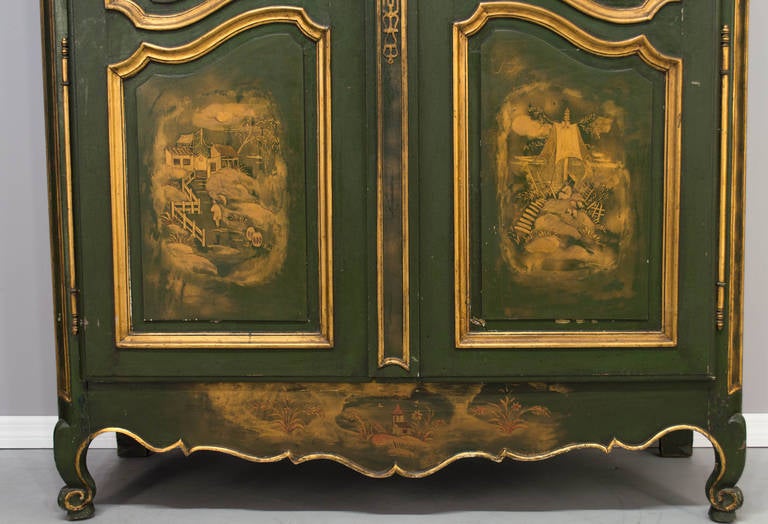 18th French Louis XV Chinoiserie Painted Armoire 2
