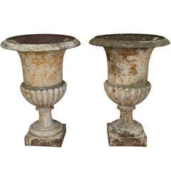19th C. Pair of French Cast Iron Urns 19th C. Pair of French Cast Iron Urns