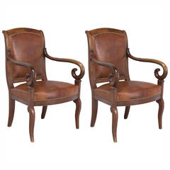 Pair of French Restoration Style Fauteuils or Arm Chairs