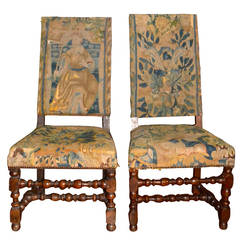 Pair of 18th Century Turned Chairs with Flemish Covering