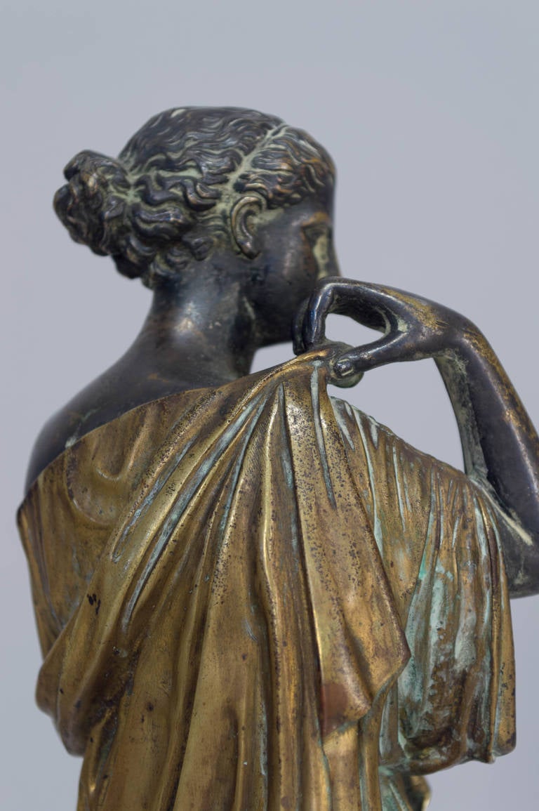 19th Century 19th C. French Bronze Patinated and Dore, Diane de Gabies, Signed A. Lemaire