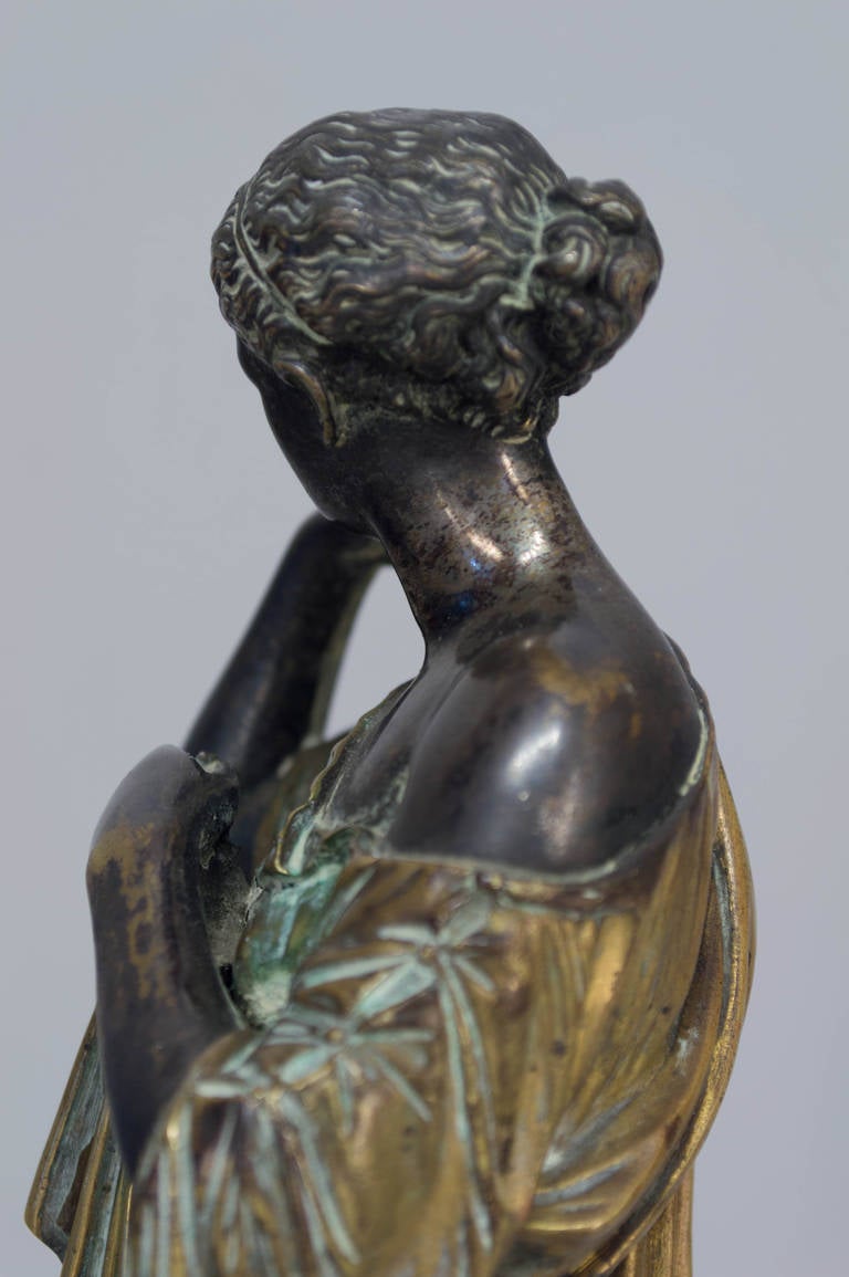 19th C. French Bronze Patinated and Dore, Diane de Gabies, Signed A. Lemaire 1