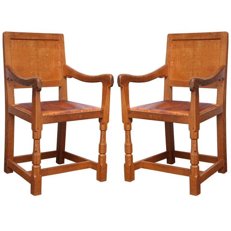 Original "Mouseman" Oak Armchairs at 1stDibs
