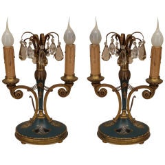 A Pair of French Empire Style Bronze Lamps