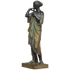 19th C. French Bronze Patinated and Dore, Diane de Gabies, Signed A. Lemaire