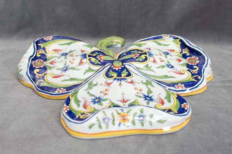 French Faience of Desvres, Large Clover Wall pocket, Signed 4