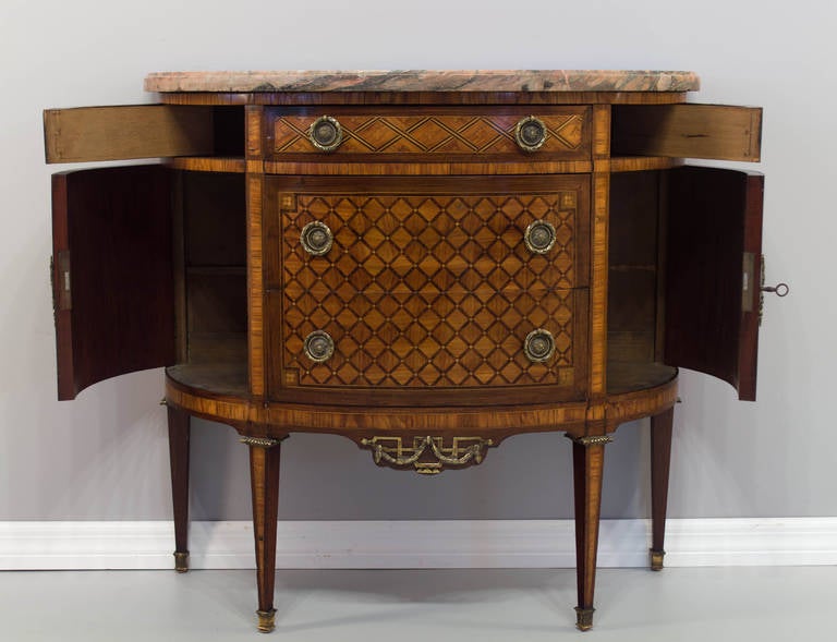 19th c.  Louis XVI Style Marquetry Demilune Commode or Half Moon Chest In Excellent Condition In Winter Park, FL