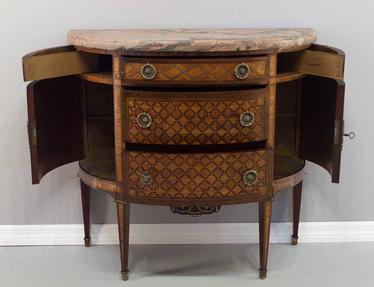 19th Century 19th c.  Louis XVI Style Marquetry Demilune Commode or Half Moon Chest