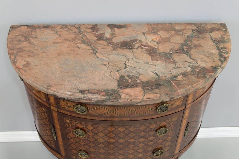 19th c.  Louis XVI Style Marquetry Demilune Commode or Half Moon Chest 5