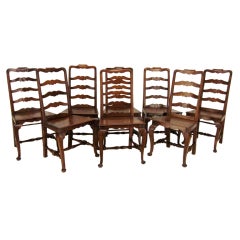 Used Set Of  8 English Walnut Country Chairs