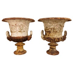 Pair of French Cast Iron Urns. Pair of French Cast Iron Urns.